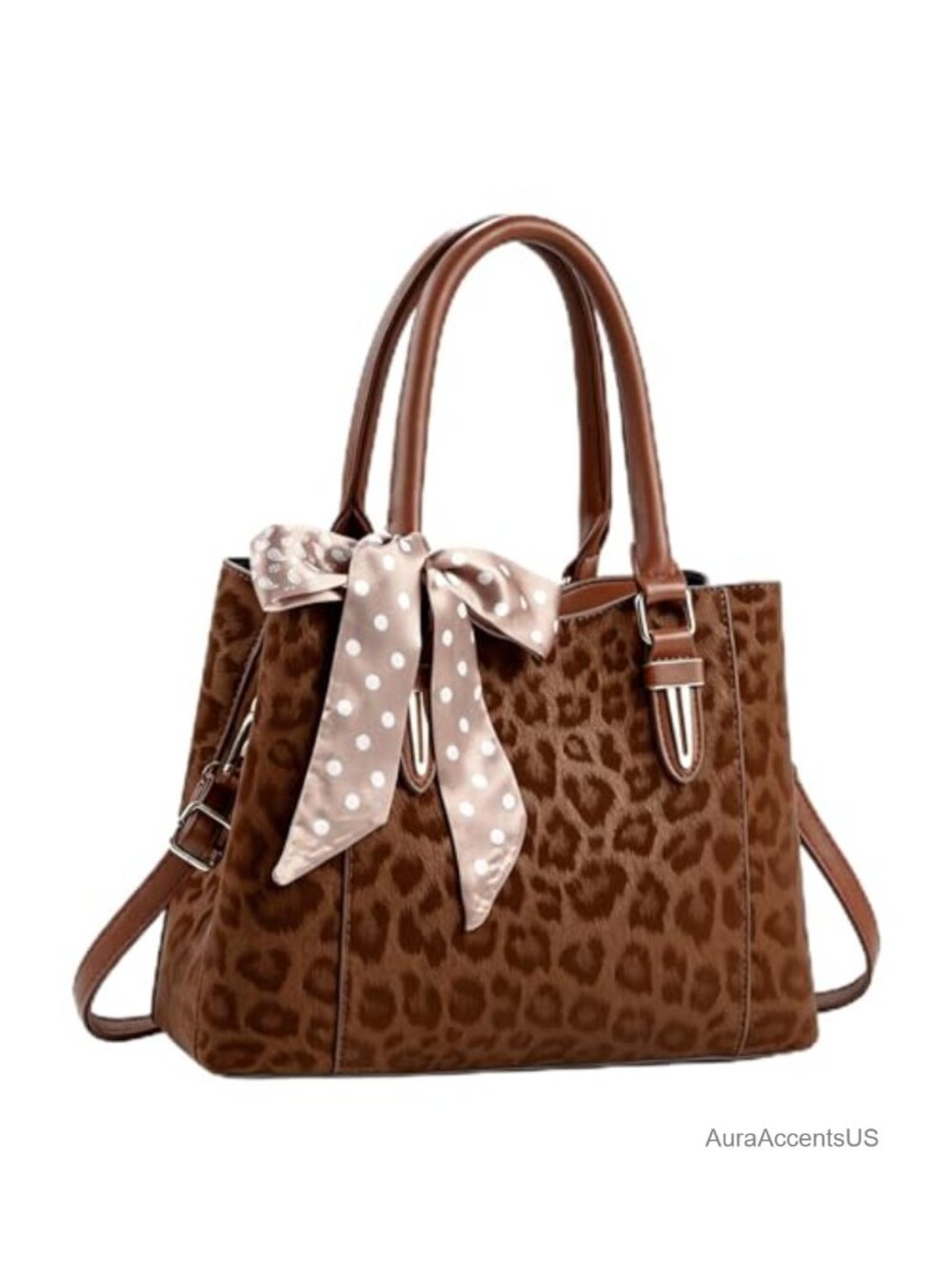 Leopard Print Synthetic Leather Satchel Crossbody Handbag Purse for Women